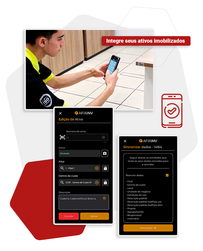 Aplicativo AfixInv para controle físico e inventário com coleta de dados de ativos e sincronização via smartphone em campo